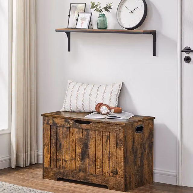 VASAGLE Bronze Storage Bench and Shoe Rack with Safety Hinges, W/D/H: 136 x 40 x 48 cm