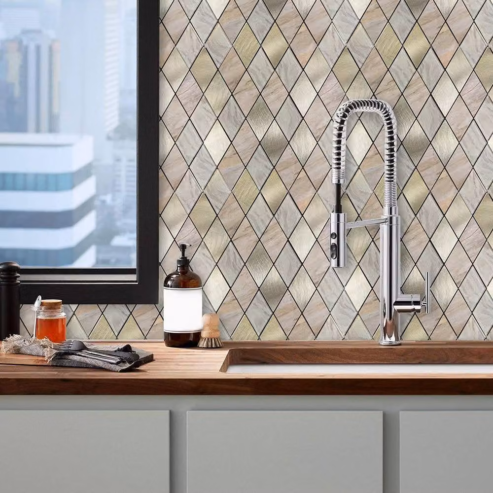 ENER-J Rose Gold Diamond Peel and Stick Aluminium Wall Tiles, W: 29.5 cm, H: 29.5 cm, Pack of 4 – 2