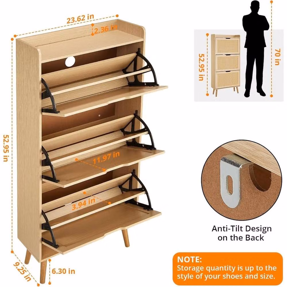 KORVIXA Shoe Cabinet with 3 Tilting Compartments in Beige, W/D/H: 100 x 23.5 x 100 cm – 2