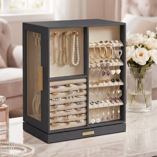 SONGMICS 360-degree Rotating Jewellery Storage Box in Grey