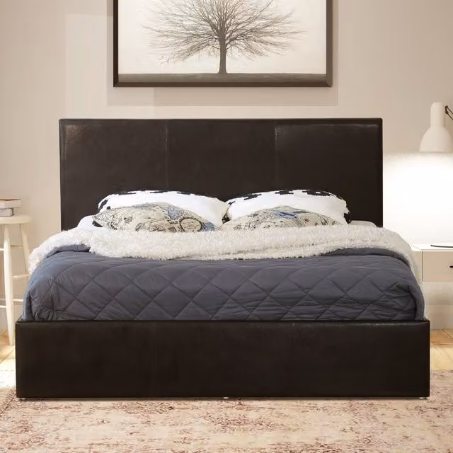 Modernique Bilancio Upholstered Storage Bed in Dark Brown Faux Leather, W/D/H: 90 x 200 cm