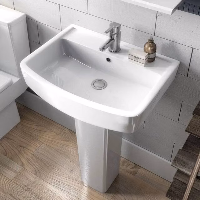Nuie White Ceramic Square Pedestal Wash Basin W: 52 cm, D: 42 cm, H: 82 cm