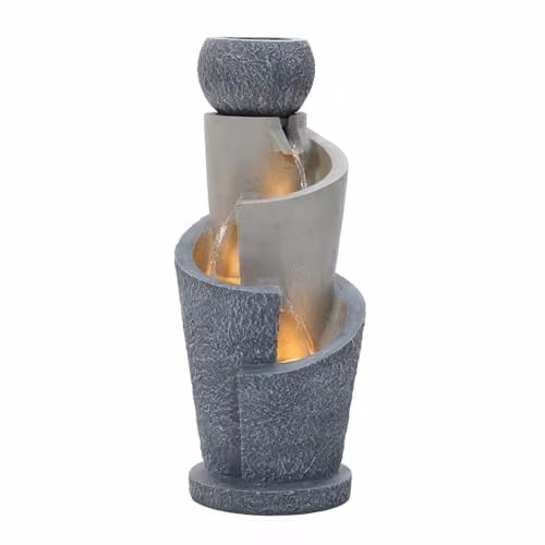 Charles Bentley 3-Tier Spiral LED Cascade Water Fountain, Grey, H 66.5 cm x W 28 cm x D 28 cm – 3