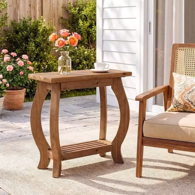 VOGREX Modern 2-Tier Solid Wood Side End Table in Light Oak, W/D/H: 60 x 60 x 30 cm – 1