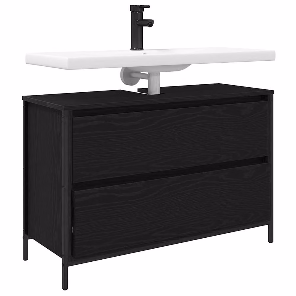 Berkfield Home Black Oak Bathroom Basin Cabinet with Drawers W: 90 cm, D: 34.5 cm, H: 60 cm – 3