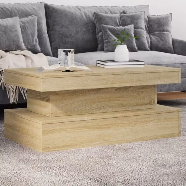 Berkfield Home Modern Sonoma Oak Coffee Table with LED Lights in Brown, W/D/H: 90 x 50 x 40 cm – 1
