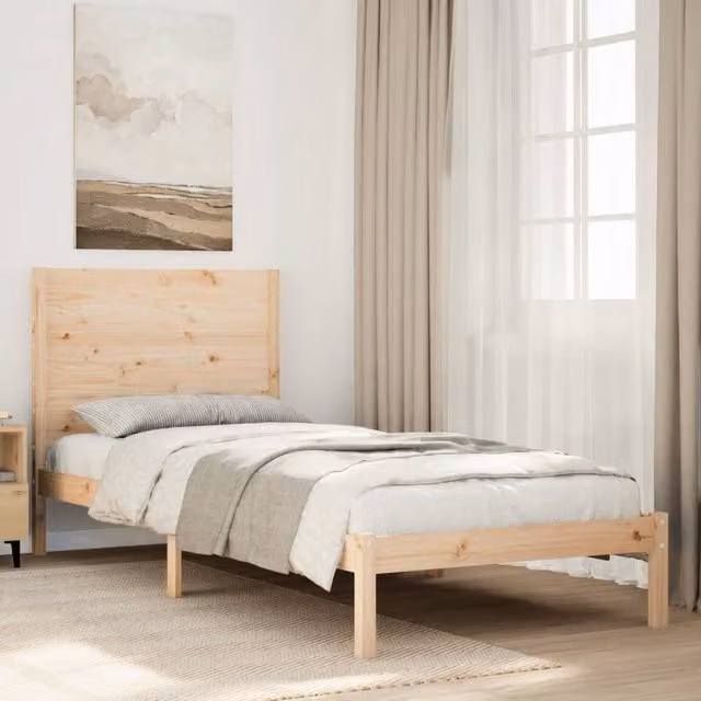 Berkfield Home Extra Long Solid Wood Bed Frame in Brown, W: 90 cm, L: 220 cm