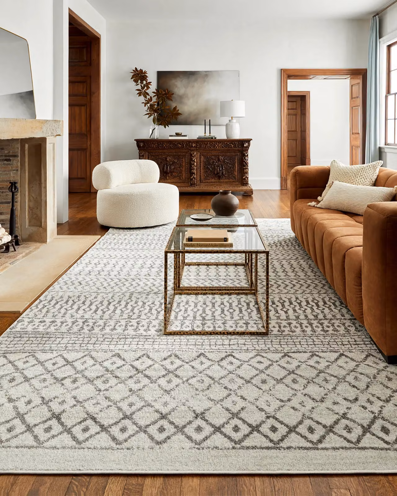 Livabliss Elaziz Geometric Machine Woven Rug in Grey, White and Beige, W: 120 cm x D: 170 cm – 3