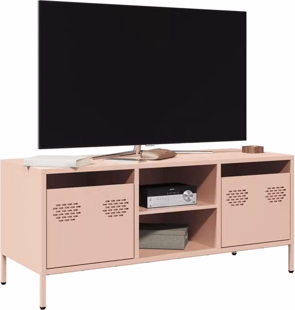 Berkfield Home Pink Industrial TV Cabinet in Matt Cold-rolled Steel, W: 101.5 cm, D: 39 cm, H: 43.5 cm – 1