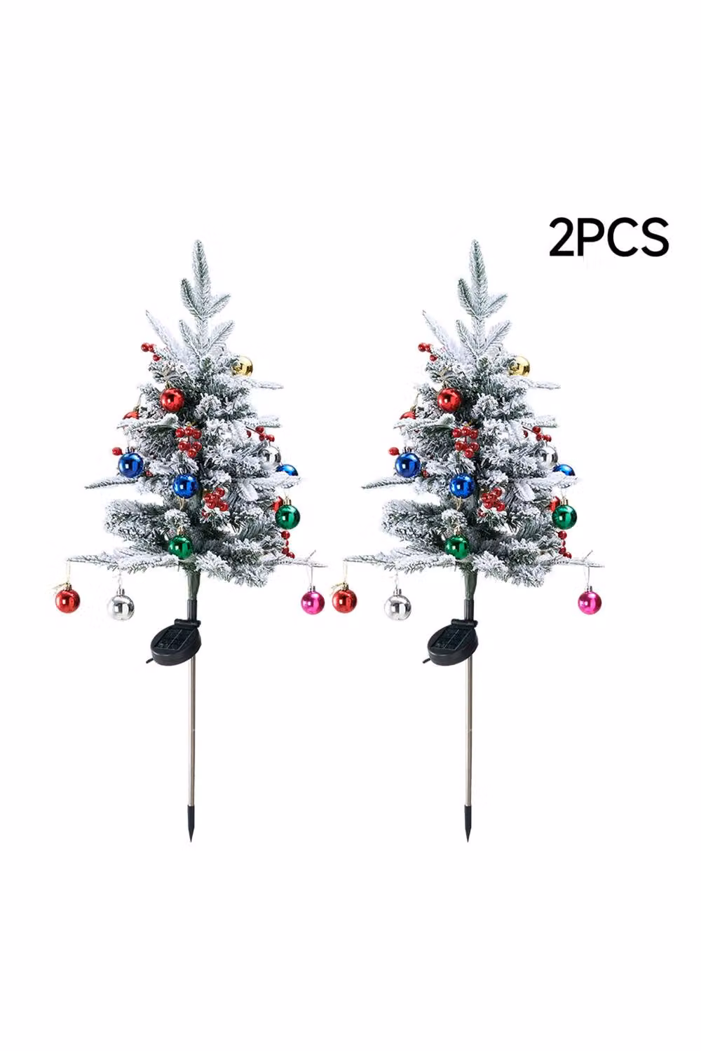Living and Home 2-Piece Set of Mini Solar-Powered Frosted Outdoor Christmas Trees with Multicolour Lights in Red – 4