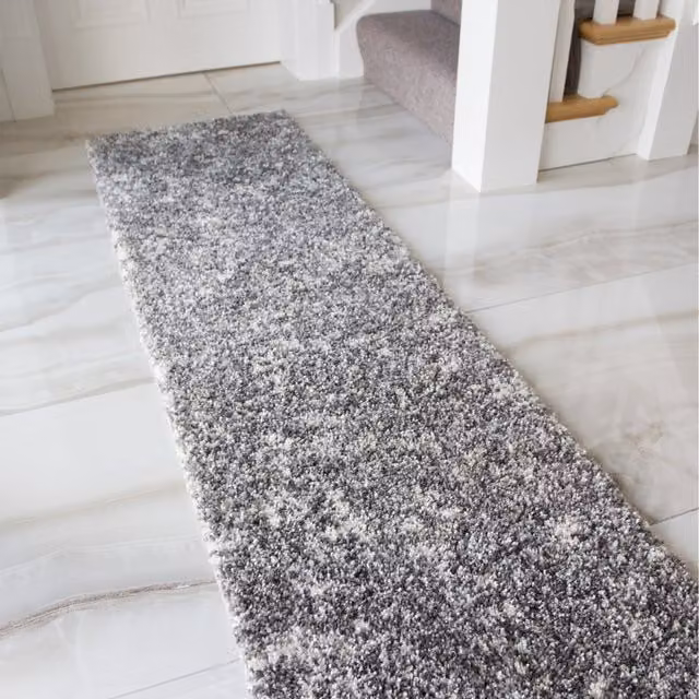 The Rug House Silver Grey Mottled Shaggy Area Rug, W: 240 cm, D: 60 cm