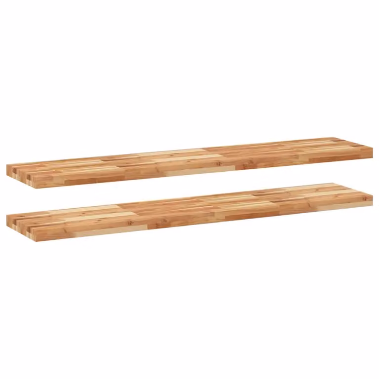 Berkfield Home Set of 2 Oil Finished Solid Wood Acacia Floating Shelves in Brown, W/D/H: 160 x 30 x 4 cm