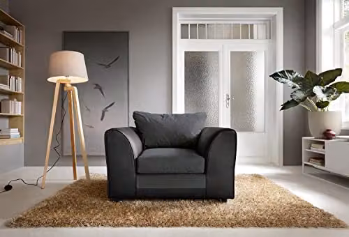 Abakus Direct Dylan Black Chenille and Faux Leather Swivel Armchair