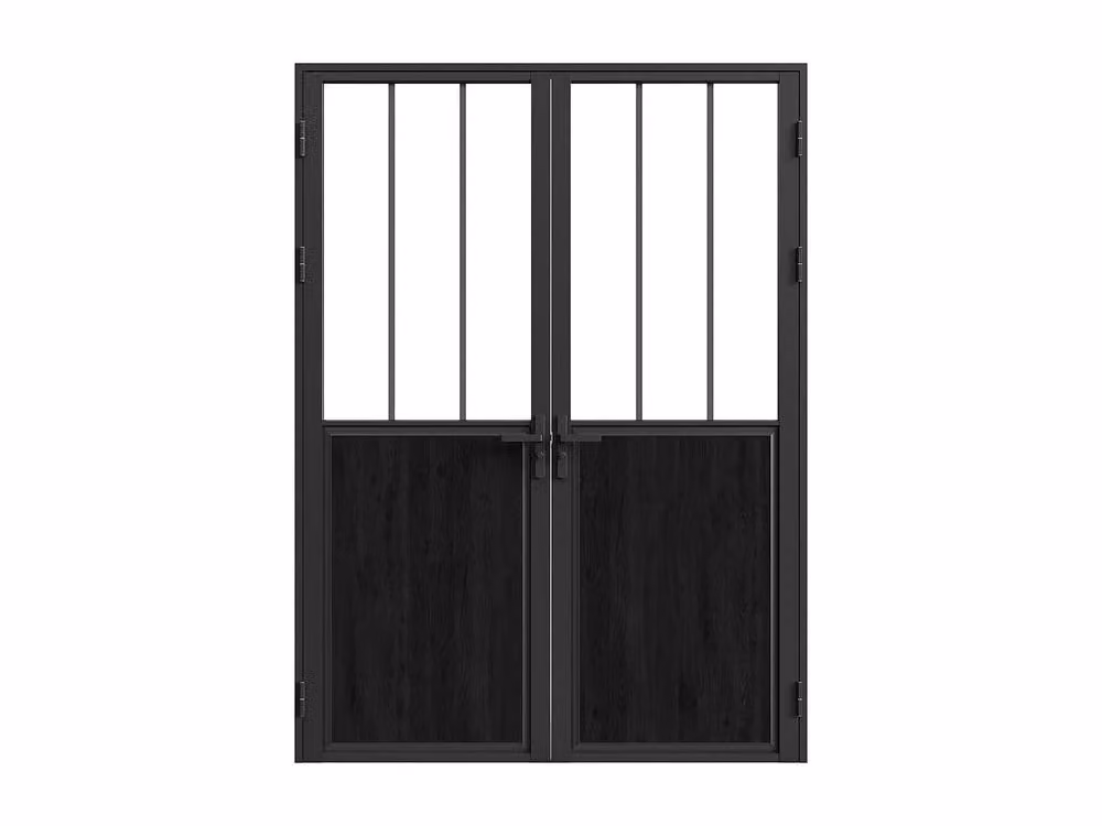 Vente-unique Reversible Double Swing Door Block in Black Aluminium and Tempered Glass – 3