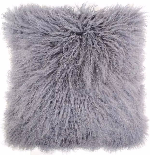 SNUGRUGS Mongolian Long Curly Wool Sheepskin Cushion with Inner, Grey, W/D/H: 60 x 60 x 60 cm