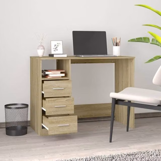 Berkfield Home Elegant Writing Desk with Drawers in Sonoma Oak, W/D/H: 102 x 50 x 76 cm – 1