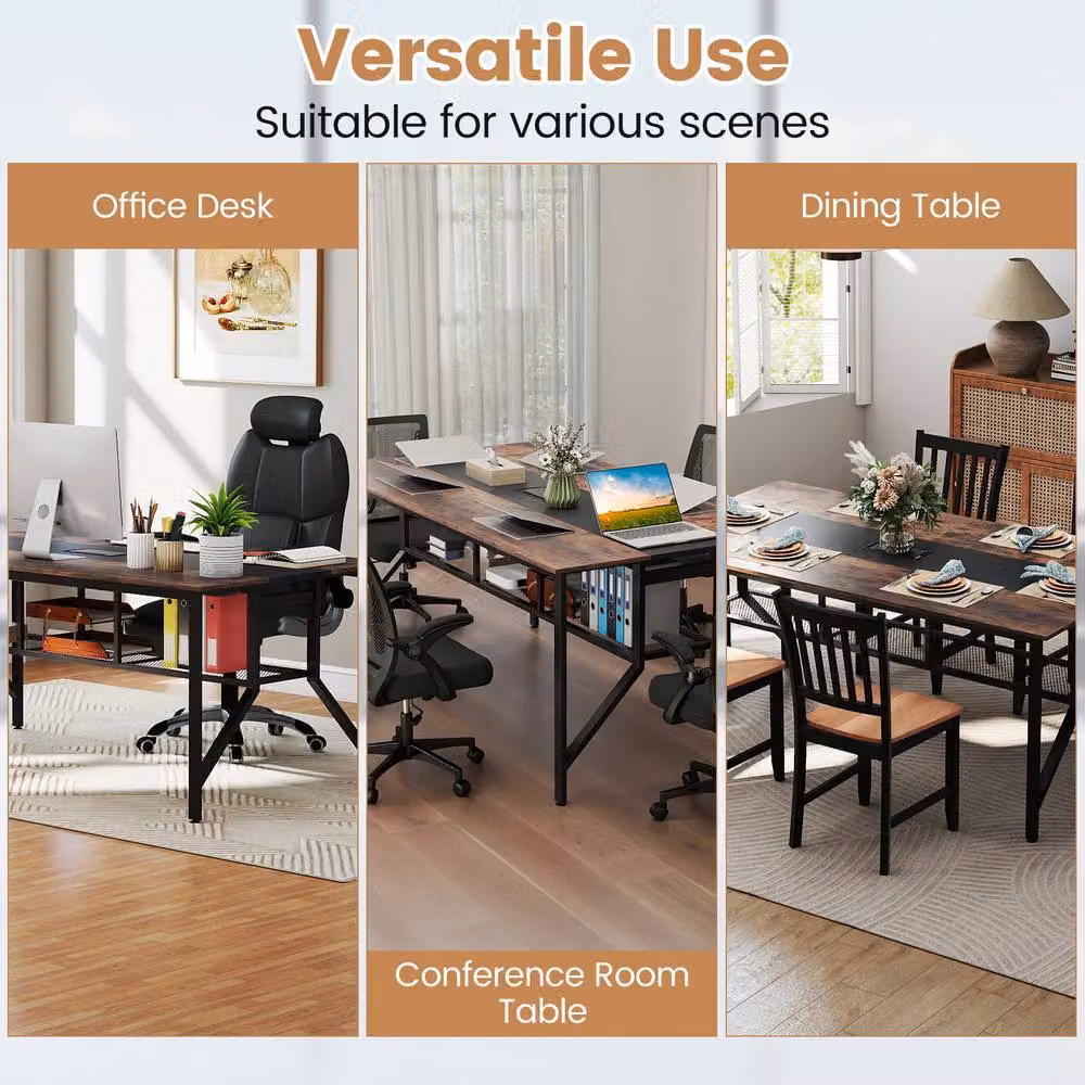Costway Industrial Wooden Conference Table in Black, 180 cm Rectangular Meeting Table for Home Office or Professional Use – 5