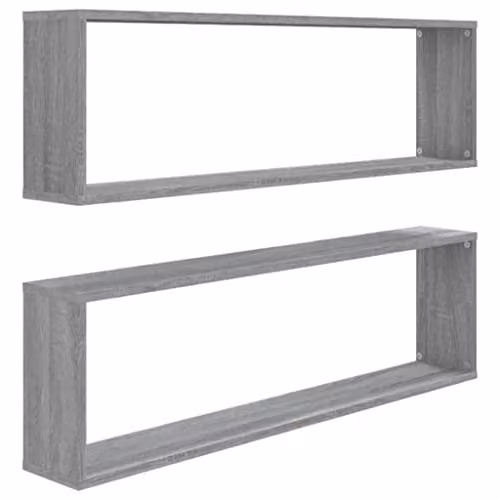 vidaXL Set of 2 Wall Mounted Cube Shelves in Grey Sonoma, W/D/H: 100 x 30 x 30 cm – 1