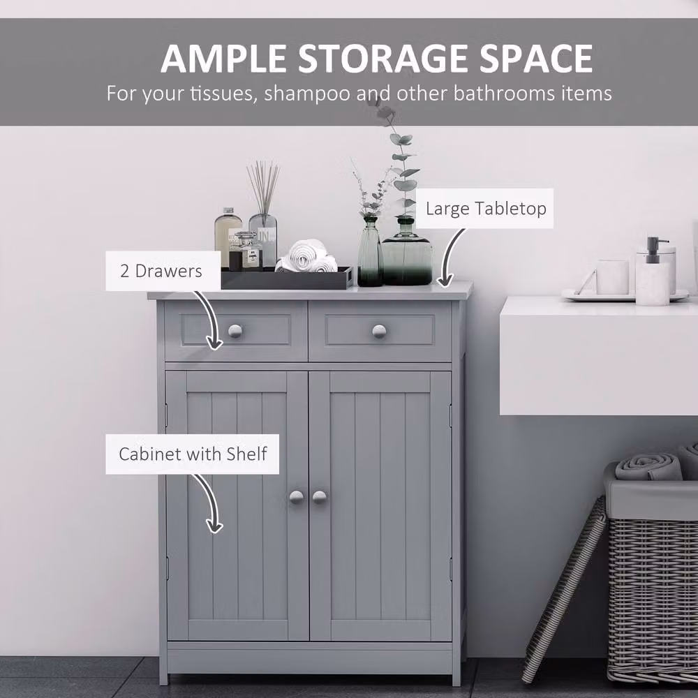 STILVORA Grey Bathroom Storage Cabinet with 2 Drawers and Cupboard – 3