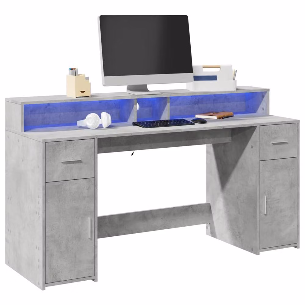 Berkfield Home Soft Desk with LED Lights in Concrete Grey, W/D/H: 160 x 55 x 91 cm – 2