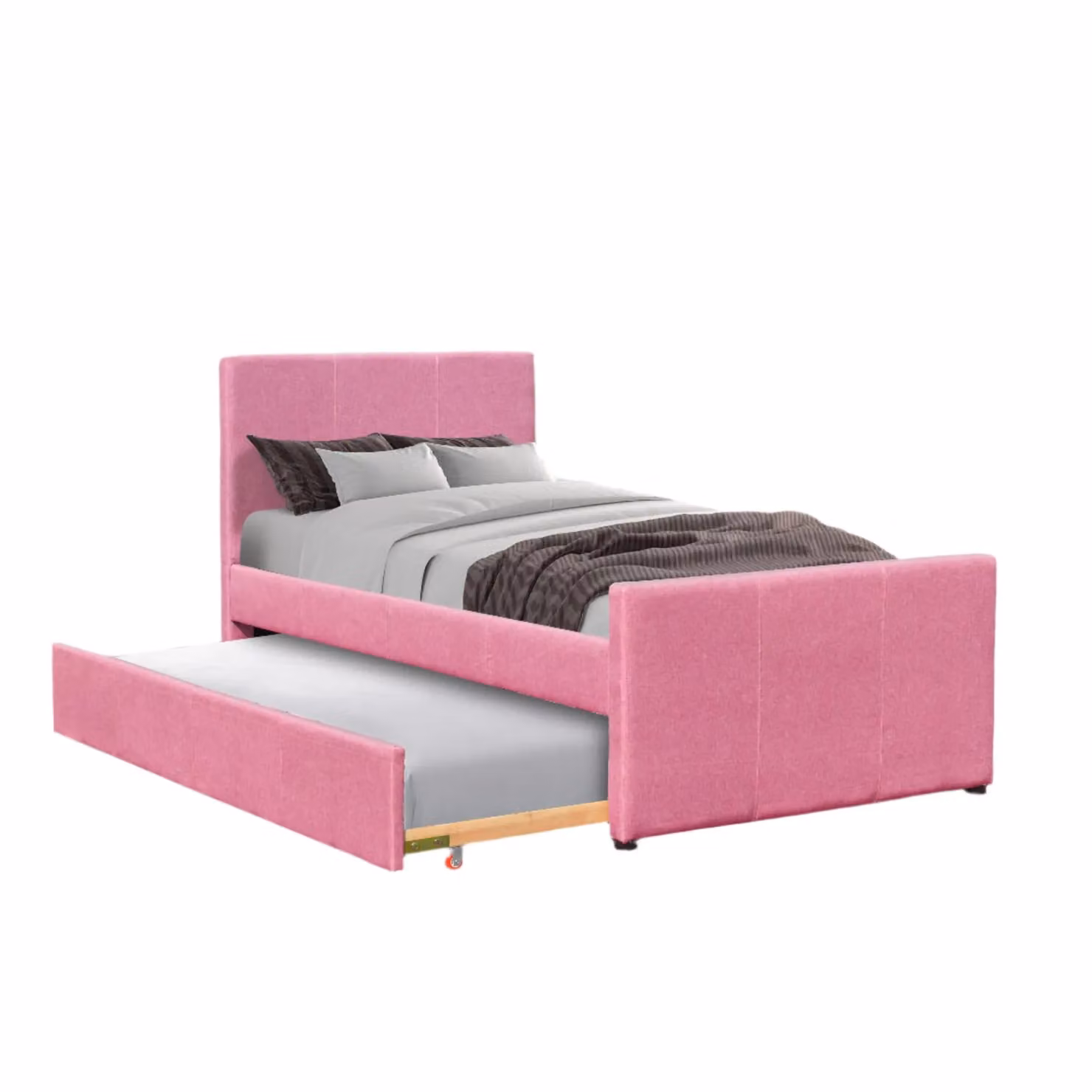 Comfy Living Ltd 3ft Single Upholstered Fabric Bed Frame with Trundle in Pink, W/D/H: 90 x 200 cm – 2