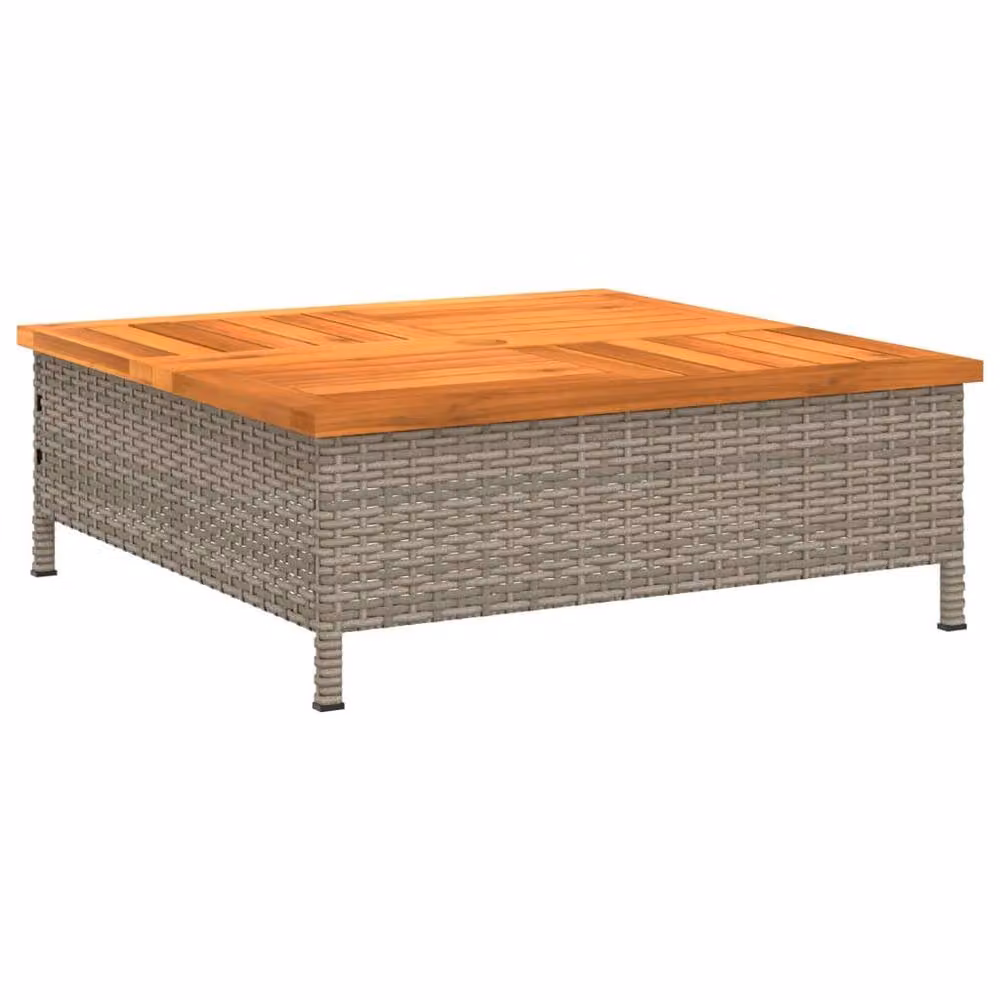 Berkfield Home Grey Rattan and Acacia Wood Garden Table, W/D/H: 70 x 70 x 25 cm – 2