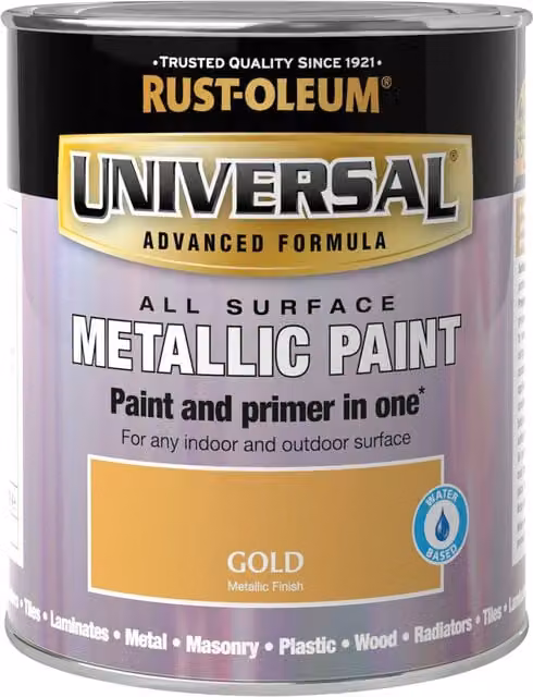 Rust-Oleum Universal Metallic Paint in Gold, Scratch-Resistant and Opaque for Wood