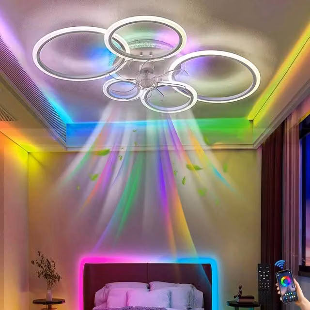 NESTLUNE Modern Dimmable RGB LED Ceiling Fan with Light in White