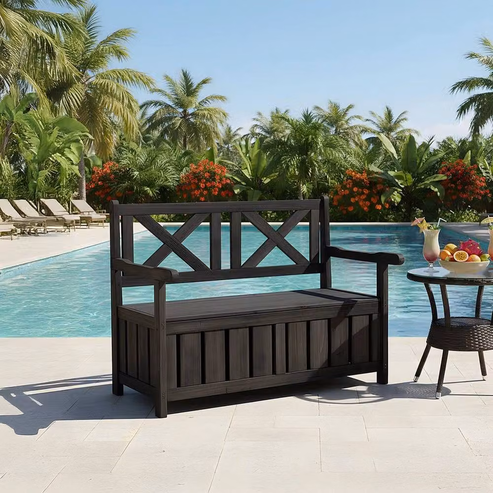 EONLION Black Wooden Outdoor Storage Bench Box for Garden and Patio, Width: 100 cm – 2