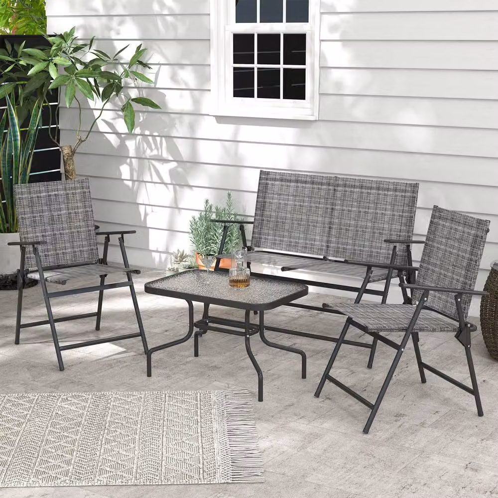 ERGOVEXA Four-Piece Metal Garden Sofa Set in Light Grey with Cushions – 3