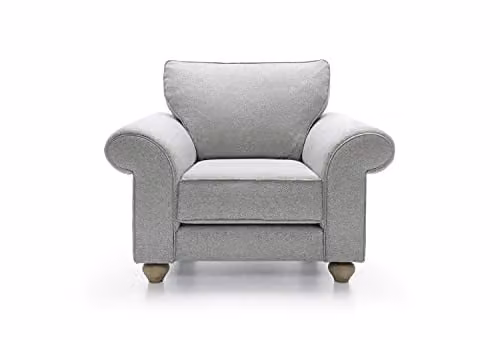 Abakus Direct Ingrid Armchair in Light Grey Braided Chenille Fabric, W/D/H: 115 x 95 x 90 cm