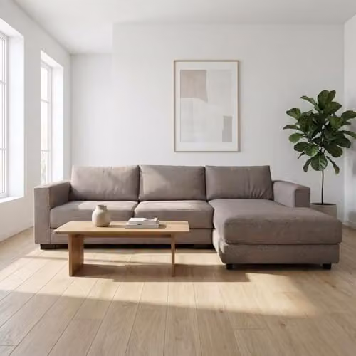 Abakus Direct Kaizer L-Shaped Corner Sofa in Beige Bouclé Fabric, Right Facing, W: 286 cm x D: 170 cm x H: 85 cm – 1