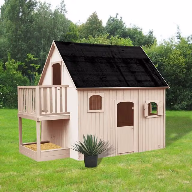 Soulet Duplex Two Storey Wooden Playhouse with Balcony in Brown and Beige