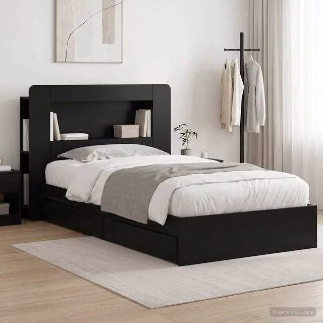 Berkfield Home Modern Bed Frame with Storage Drawers in Black, Engineered Wood, W/D/H: 90 x 190 cm – 1