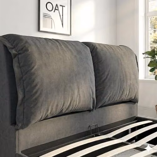 OAT Home Chester Upholstered Ottoman Storage Bed Frame with Pillow Headboard, Anthracite Grey, W/D/H: 180 x 200 x 158 cm – 3
