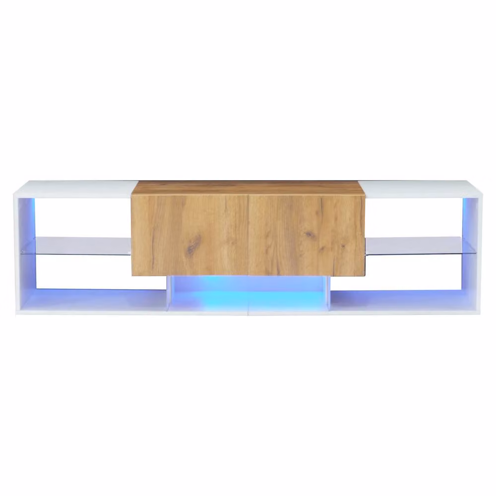 ModernLuxe Modern TV Cabinet with LED Light, 2 Drawers and 5 Open Shelves, White and Multicolour, W: 160 cm, D: 40 cm, H: 42 cm – 5