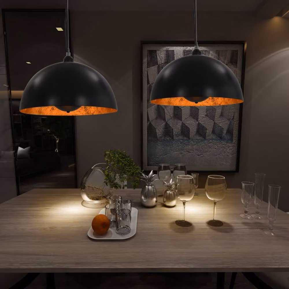Berkfield Home Set of 2 Modern Semi-spherical Metal Ceiling Lamps in Black and Gold, Diameter: 40 cm, E27 – 2