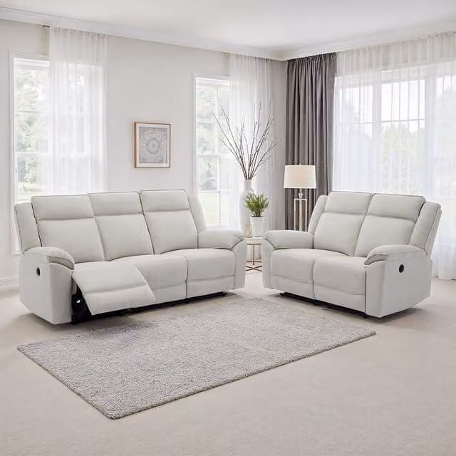 More4Homes Skye Linen Electric Recliner Sofa Set, 3 and 2 Seater, Beige