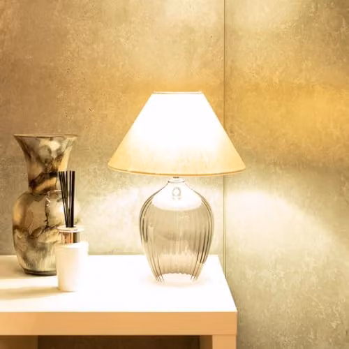 ValueLights Grey Glass Base Table Lamp with Fabric Tapered Lampshade and Warm White LED Bulb – 3