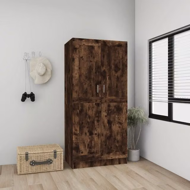 Berkfield Home Smoked Oak Wardrobe in Brown, W/D/H: 82.5 x 51.5 x 180 cm
