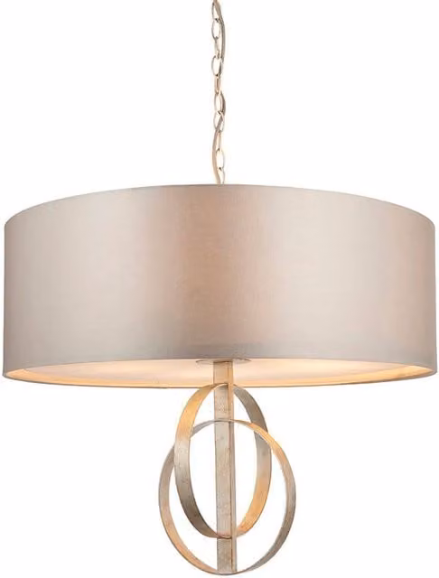 Loops Antique Silver Ceiling Pendant Light with Mink Satin Shade, 5 Bulb Hanging Fitting