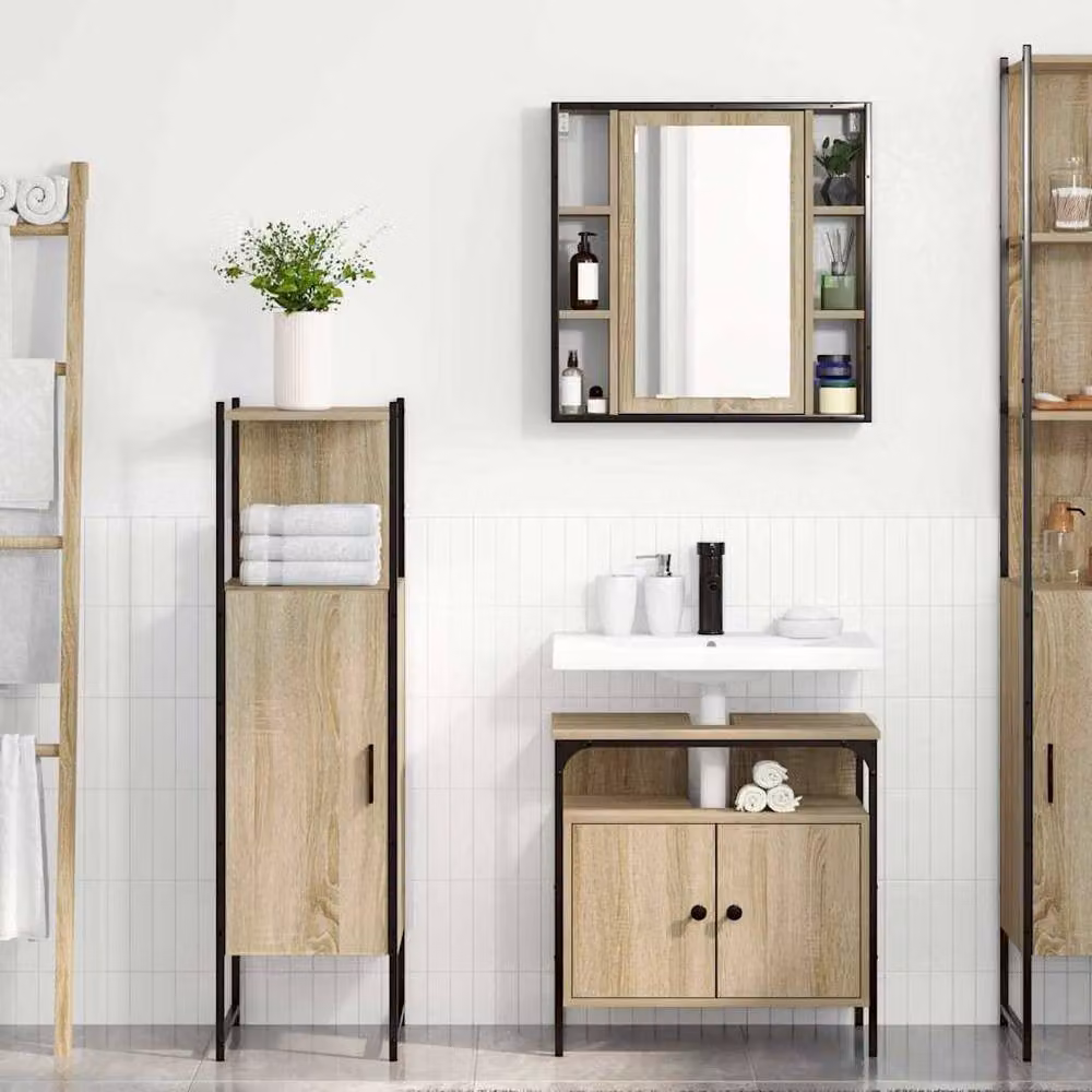 Berkfield Home Modern 3 Piece Bathroom Furniture Set in Sonoma Oak and Beige – 2