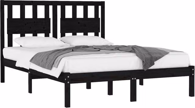 Berkfield Home Beautiful Bed Frame in Black Solid Pine Wood, W/D/H: 200 x 200 x 31 cm – 1