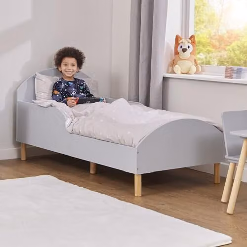 Liberty House Toys Modern Grey and White Solid Pine Toddler Bed W/D/H: 140 x 70 x 68 cm