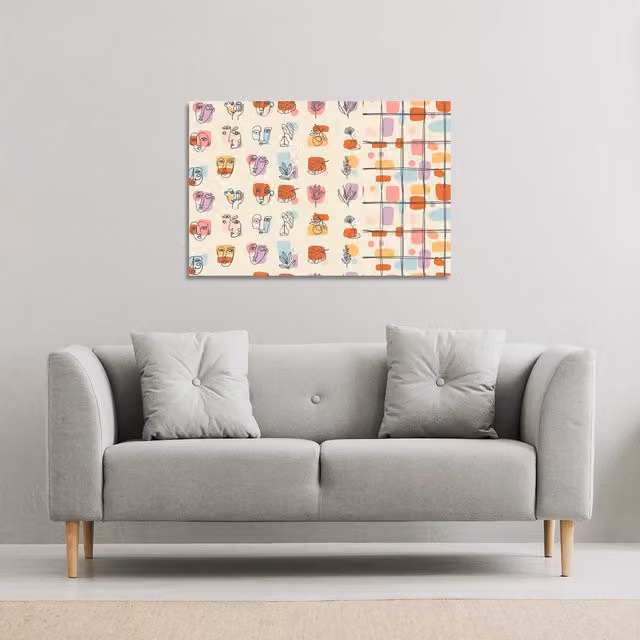 Benjamin Tate Design LTD Abstract Leaves and Flowers Canvas Print, Orange and Multicolour, W: 152 cm, H: 101 cm