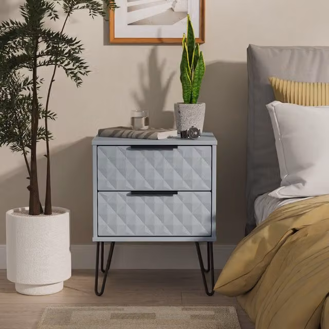 2 U Islay 2 Drawer Bedside Table in Light Blue, Small, Ready Assembled – 1