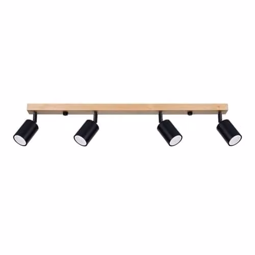 Sollux Verdo Modern Ceiling Spotlight Bar in Black and Wood with 4 x GU10