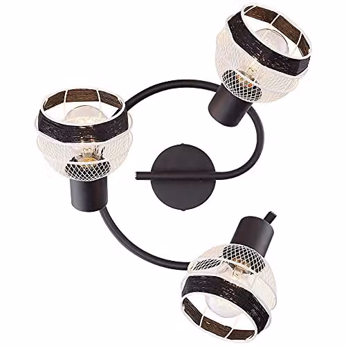 Globo Lighting Industrial Round Ceiling Spot Lamp in Black Metal with Hemp Rope – 7