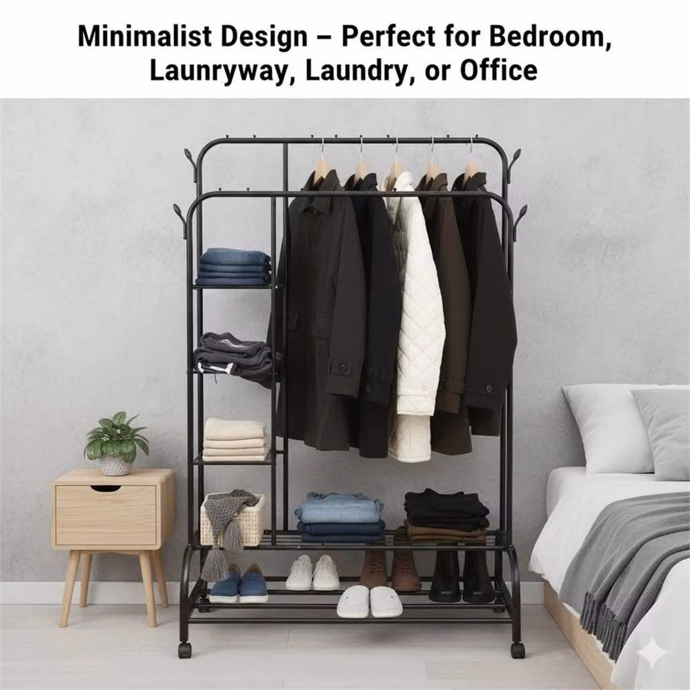 SPETLEK Heavy Duty Double Rail Rolling Garment Rack in Matt Black, Width: 80 cm – 5