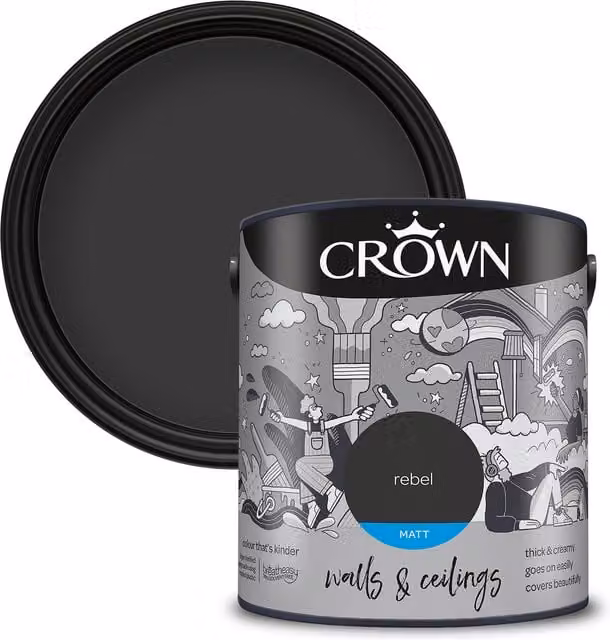 Crown Grey Black Matt Emulsion Dispersion Paint 2.5l